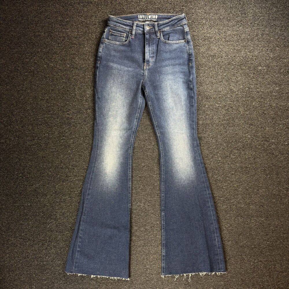 Idyllwind Women's 6 Raw Hem Flare High Rise Blue Denim Jeans Dark Western Boho
